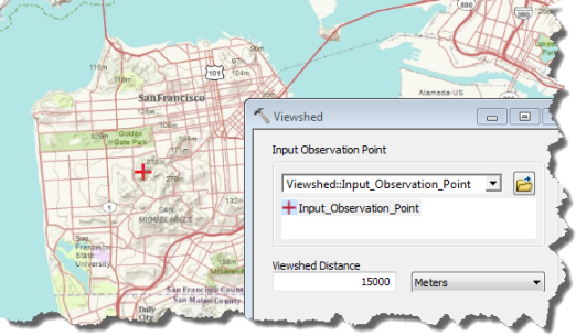 Viewshed service dialog box Viewshed service dialog box
